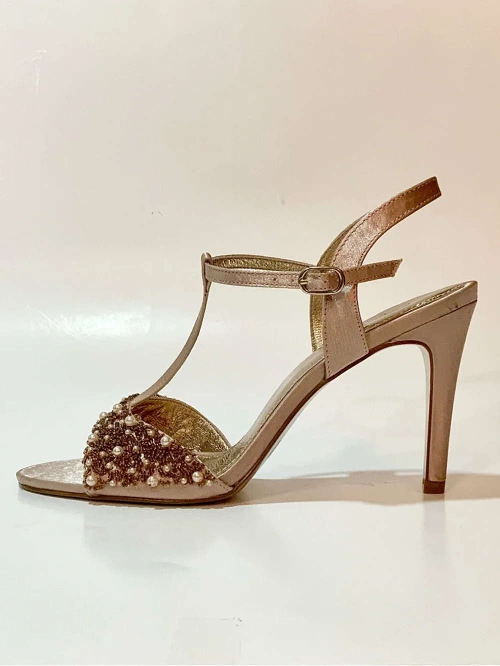 Adrianna Papell Beaded T-Strap Heels in Rose Gold - Picture 3 of 15